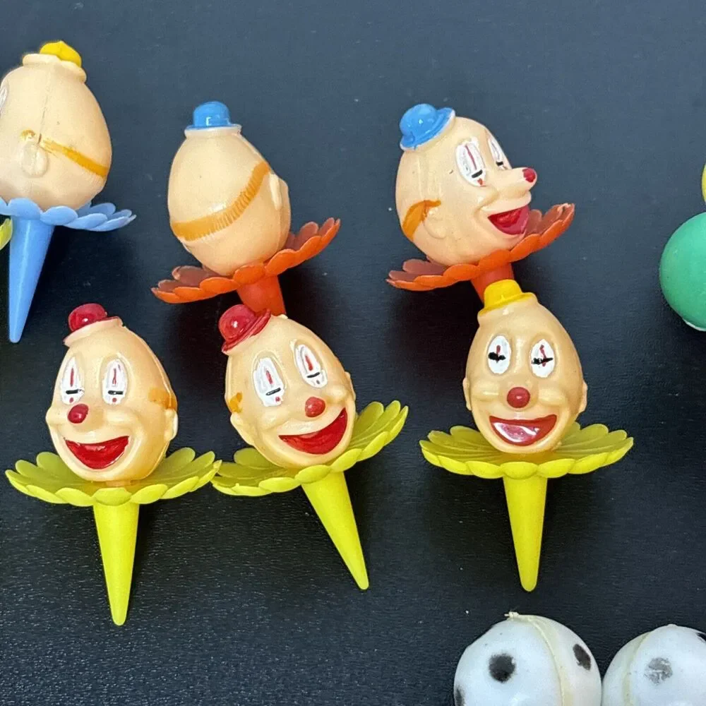 Vintage Wilton Clown Balloons Sports Balls Cake Toppers Party Decoration Lot